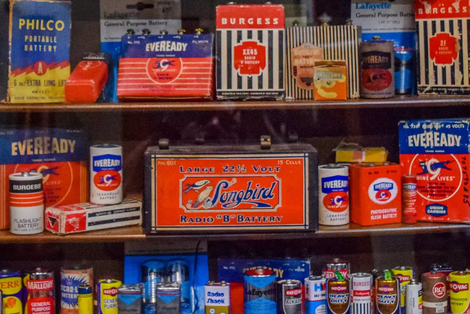Display featuring the batteries of yesteryear
